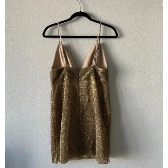 NEW FREE PEOPLE X SAYLOR Sz X-Small FRANKIE SEQUIN MESH MINI SLIP DRESS Gold - Picture 7 of 13